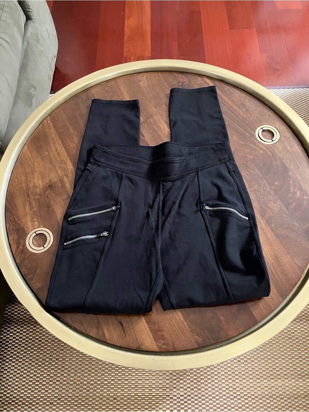 Athleta Ponte Moto Pants Black Skinny Ankle Stretch Travel Zip Pockets M #241300